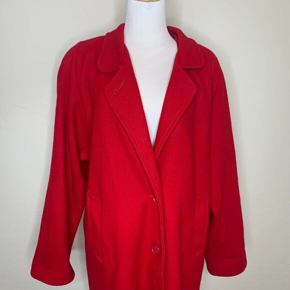 Vintage Red Long Wool Coat Raglan Sleeve 70s 80s Large - Picture 11 of 11